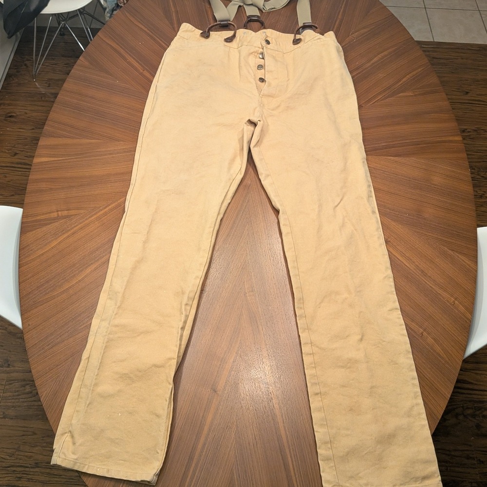 Frontier Classics Trousers Mens 40 Tan Good Cinch Back Canvas Suspenders Button